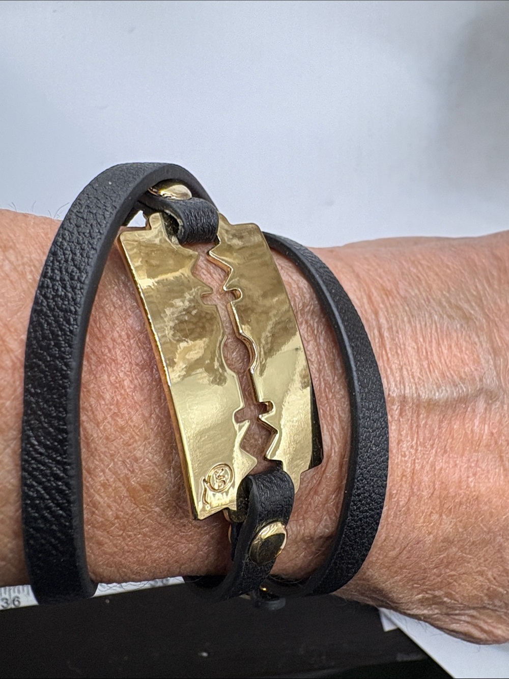 Alexander McQueen Black Triple Wrap Bracelet with Gold Razor Blade